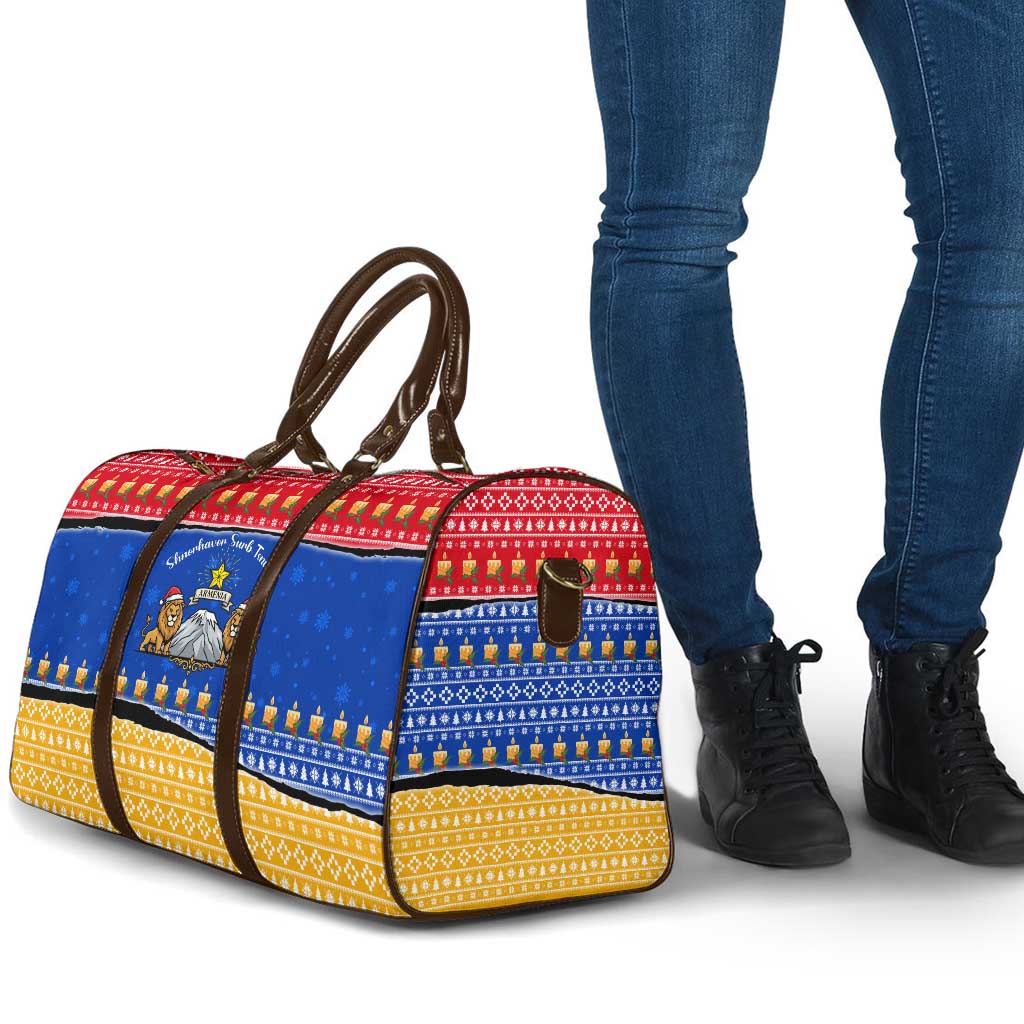 Armenia Christmas Travel Bag with Shnorhavor Surb Tsnund Lions Flag Colors and Coat of Arms - Wonder Print Shop