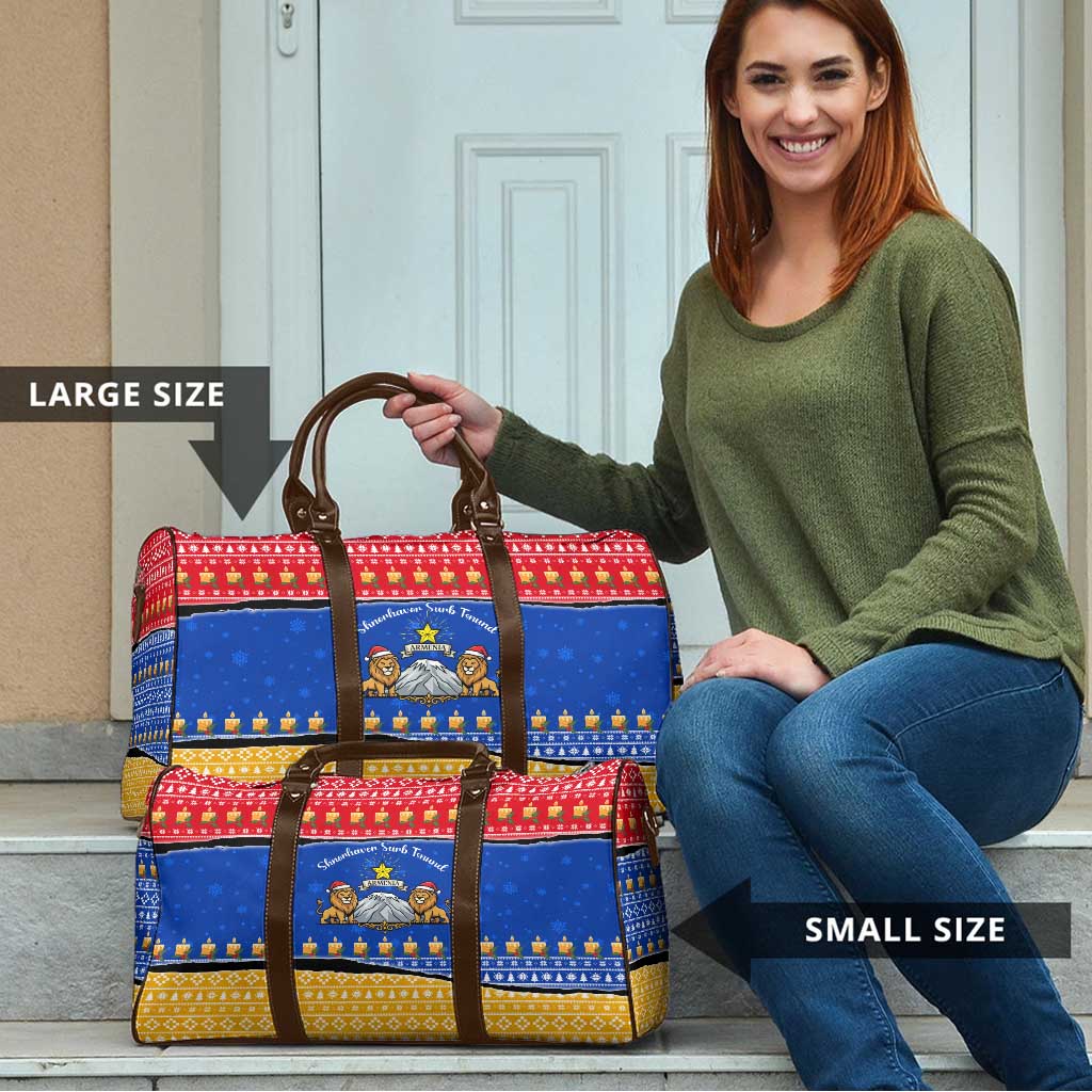 Armenia Christmas Travel Bag with Shnorhavor Surb Tsnund Lions Flag Colors and Coat of Arms - Wonder Print Shop