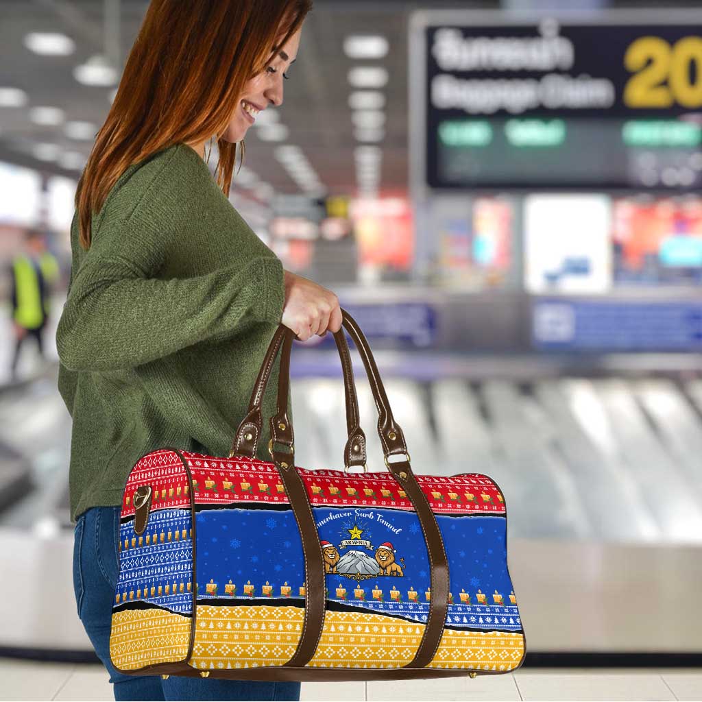 Armenia Christmas Travel Bag with Shnorhavor Surb Tsnund Lions Flag Colors and Coat of Arms - Wonder Print Shop