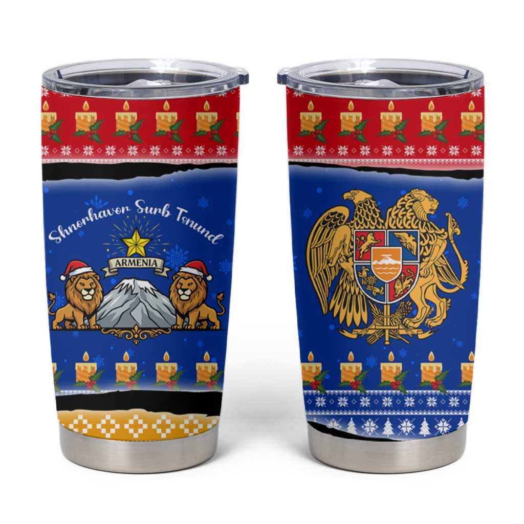 Armenia Christmas Tumbler Cup with Shnorhavor Surb Tsnund Lions Flag Colors and Coat of Arms - Wonder Print Shop