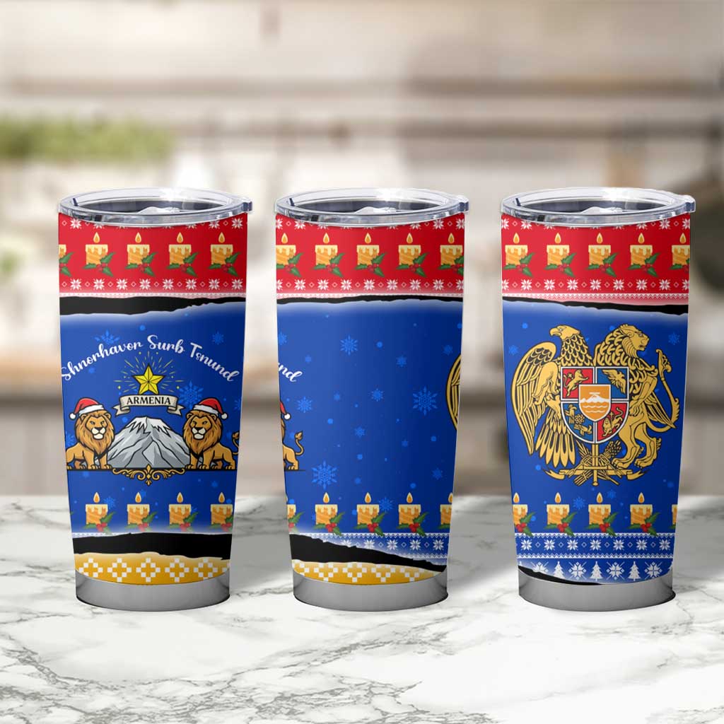 Armenia Christmas Tumbler Cup with Shnorhavor Surb Tsnund Lions Flag Colors and Coat of Arms - Wonder Print Shop