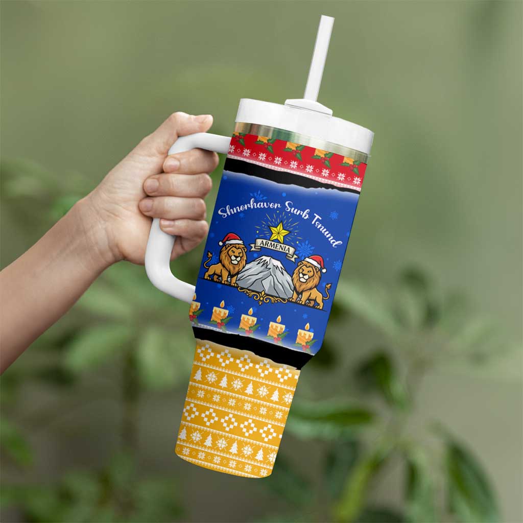 Armenia Christmas Tumbler With Handle with Shnorhavor Surb Tsnund Lions Flag Colors and Coat of Arms - Wonder Print Shop