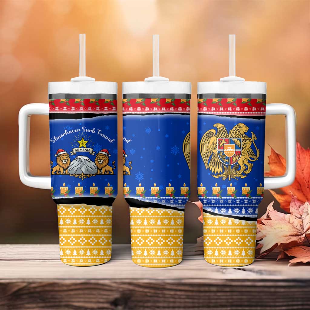 Armenia Christmas Tumbler With Handle with Shnorhavor Surb Tsnund Lions Flag Colors and Coat of Arms - Wonder Print Shop