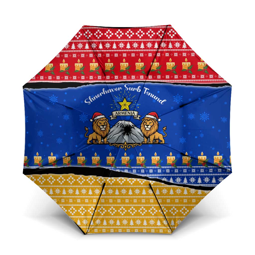 Armenia Christmas Umbrella with Shnorhavor Surb Tsnund Lions Flag Colors and Coat of Arms - Wonder Print Shop