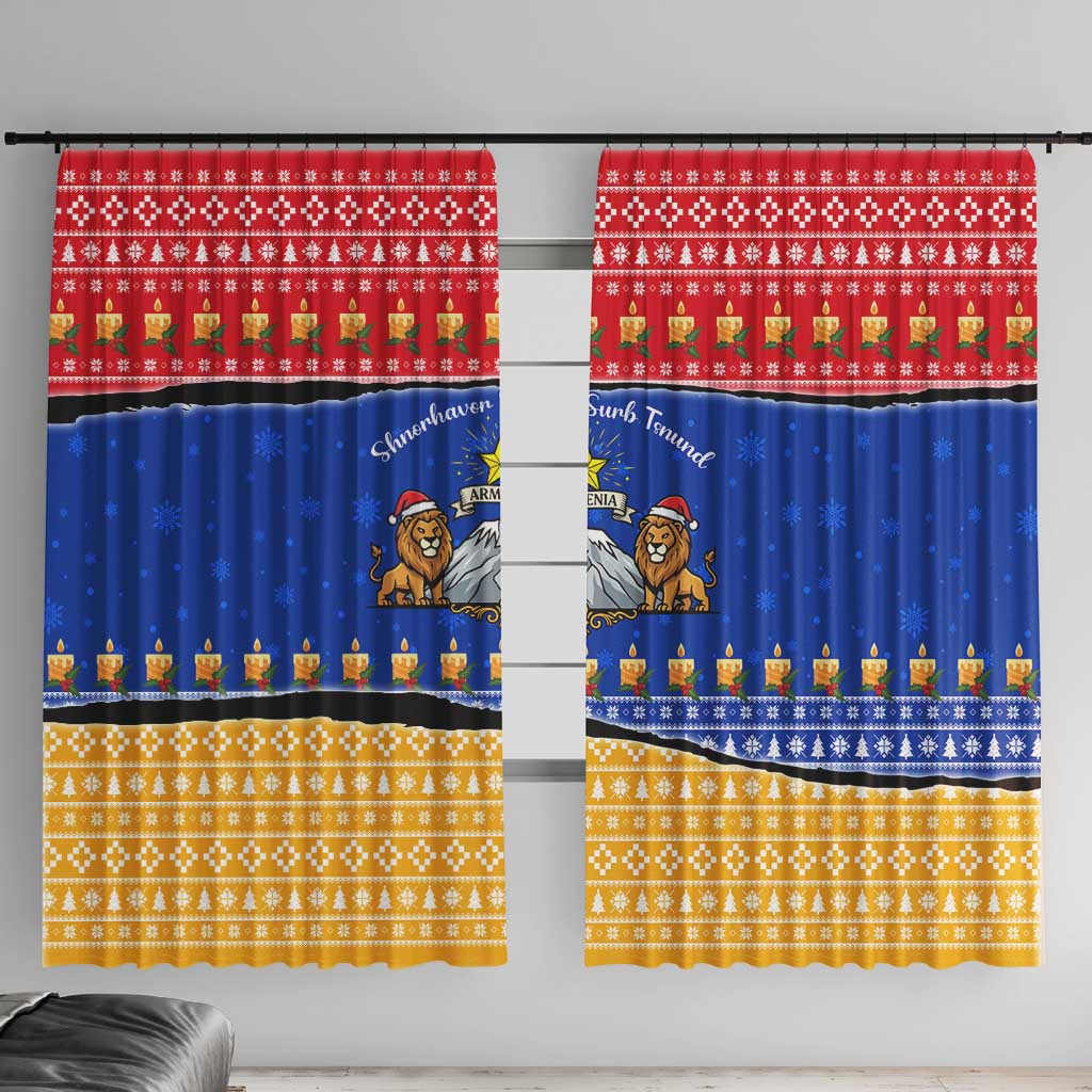 Armenia Christmas Window Curtain with Shnorhavor Surb Tsnund Lions Flag Colors and Coat of Arms - Wonder Print Shop