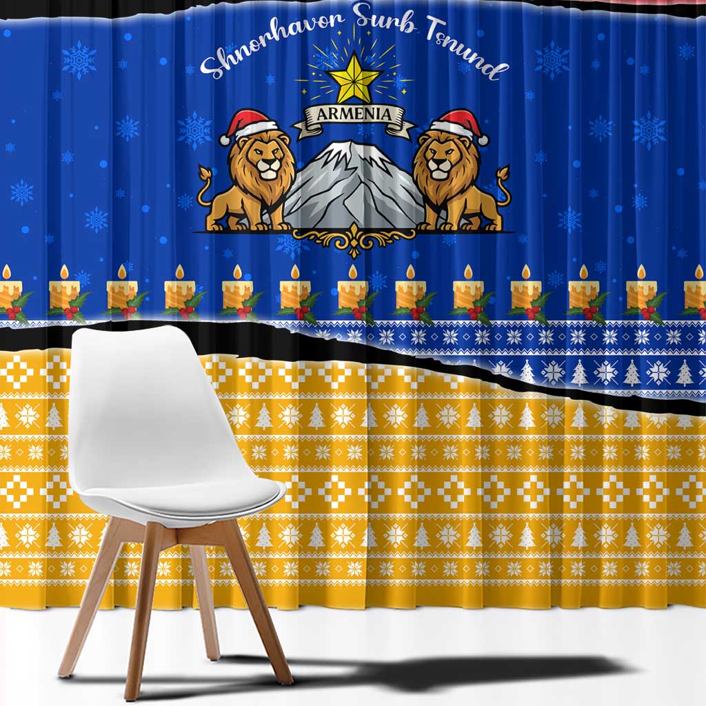 Armenia Christmas Window Curtain with Shnorhavor Surb Tsnund Lions Flag Colors and Coat of Arms - Wonder Print Shop