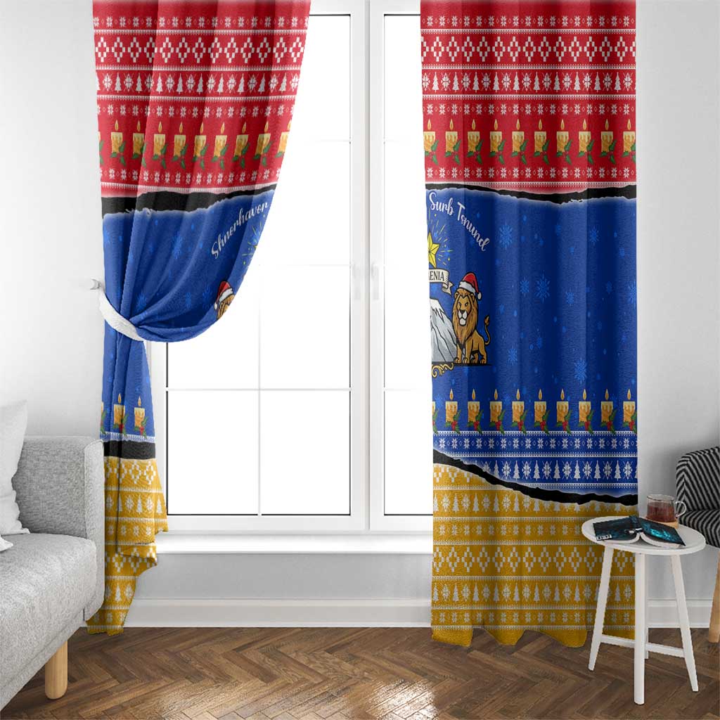 Armenia Christmas Window Curtain with Shnorhavor Surb Tsnund Lions Flag Colors and Coat of Arms - Wonder Print Shop