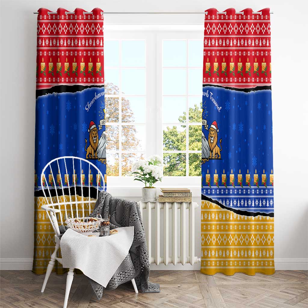 Armenia Christmas Window Curtain with Shnorhavor Surb Tsnund Lions Flag Colors and Coat of Arms - Wonder Print Shop