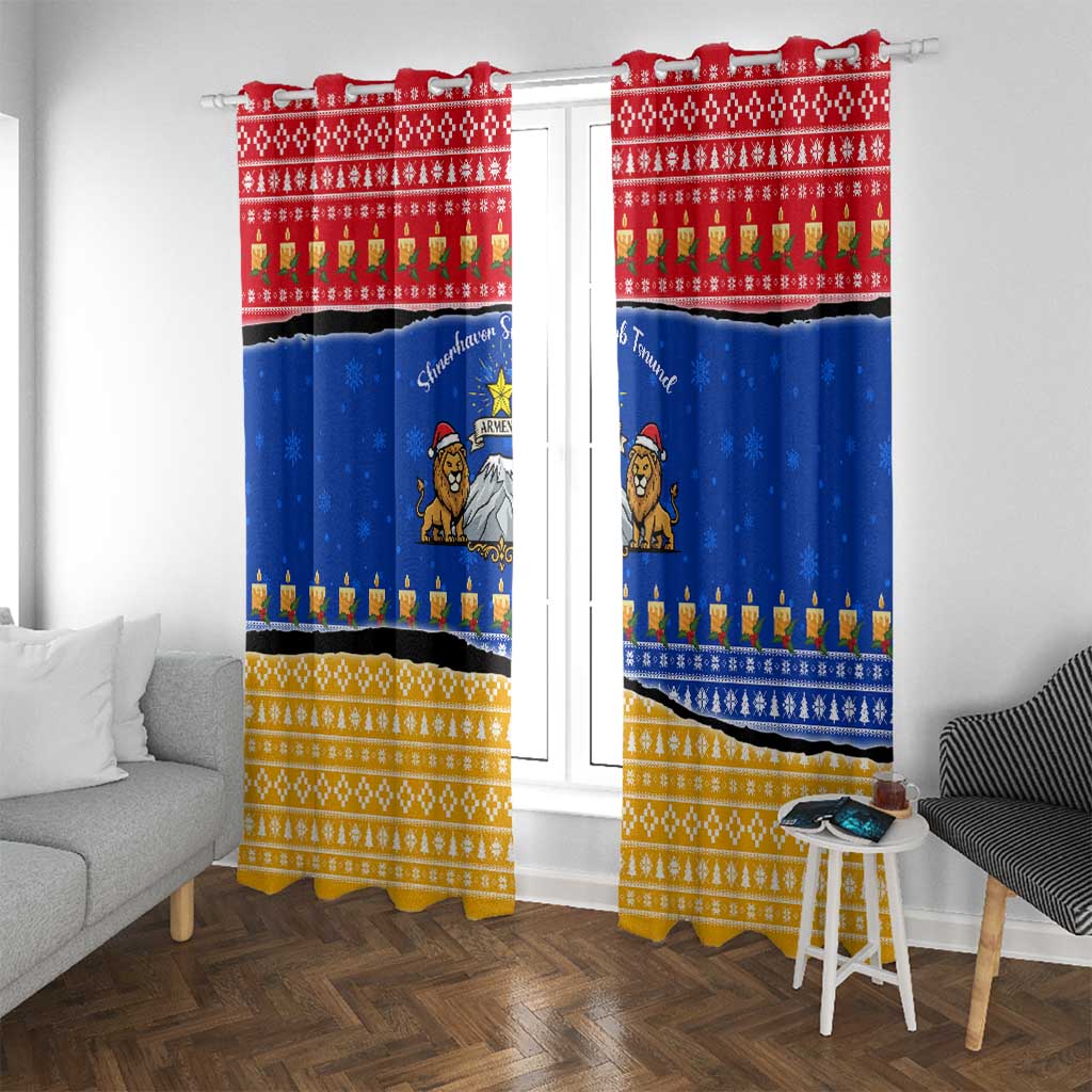 Armenia Christmas Window Curtain with Shnorhavor Surb Tsnund Lions Flag Colors and Coat of Arms - Wonder Print Shop