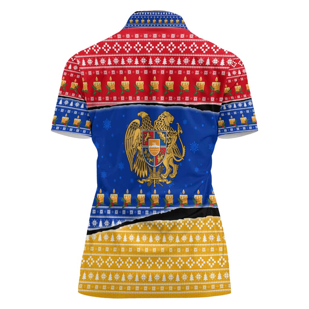Armenia Christmas Women Polo Shirt with Shnorhavor Surb Tsnund Lions Flag Colors and Coat of Arms - Wonder Print Shop