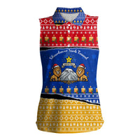 Armenia Christmas Women Sleeveless Polo Shirt with Shnorhavor Surb Tsnund Lions Flag Colors and Coat of Arms - Wonder Print Shop