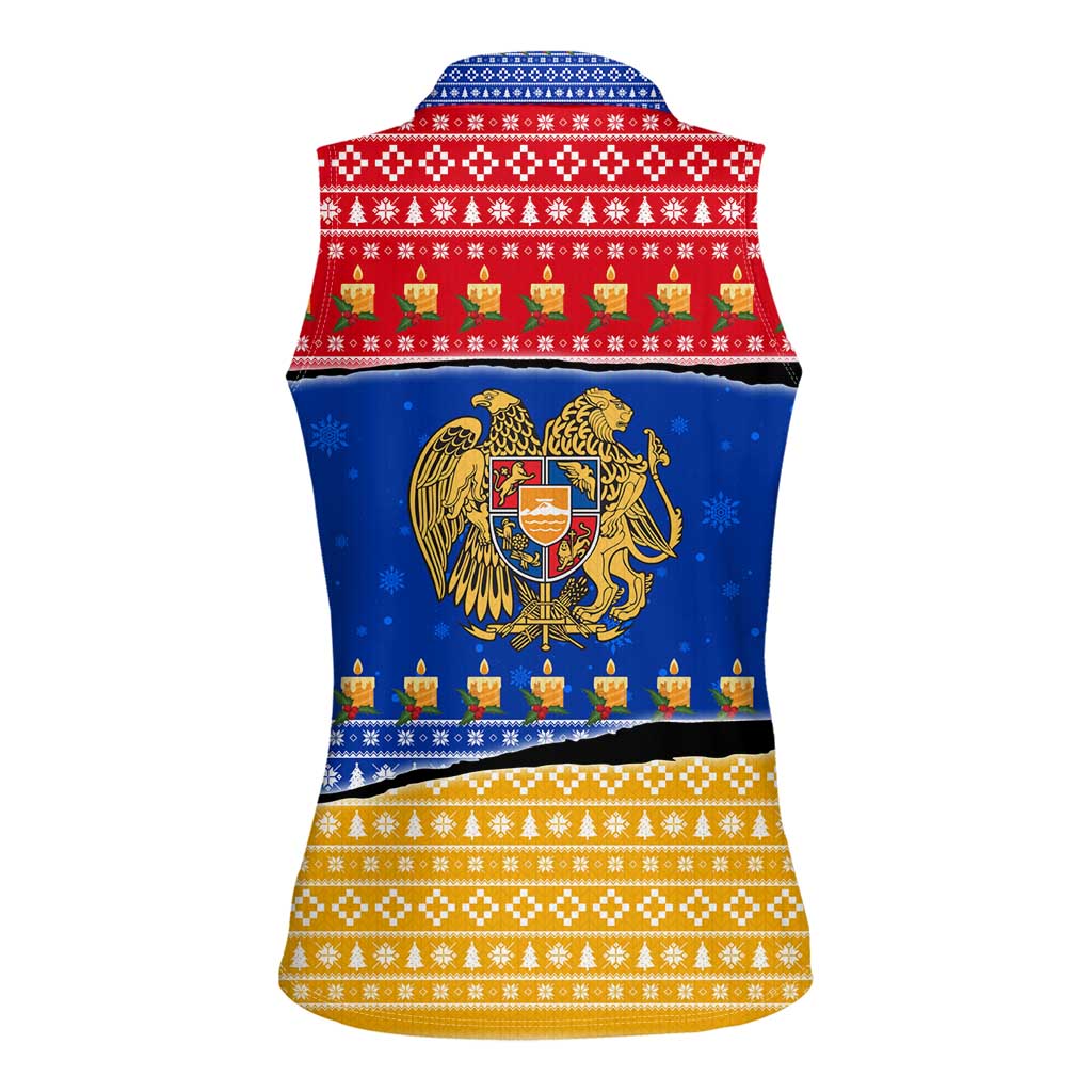 Armenia Christmas Women Sleeveless Polo Shirt with Shnorhavor Surb Tsnund Lions Flag Colors and Coat of Arms - Wonder Print Shop