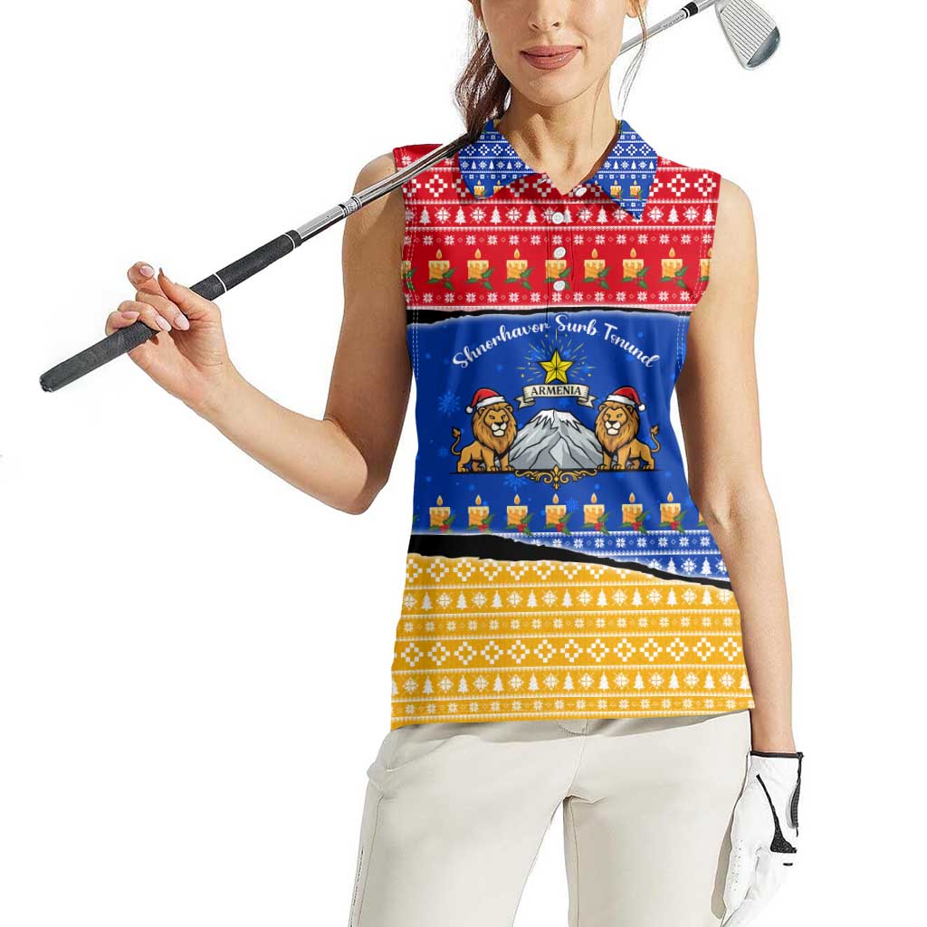 Armenia Christmas Women Sleeveless Polo Shirt with Shnorhavor Surb Tsnund Lions Flag Colors and Coat of Arms - Wonder Print Shop