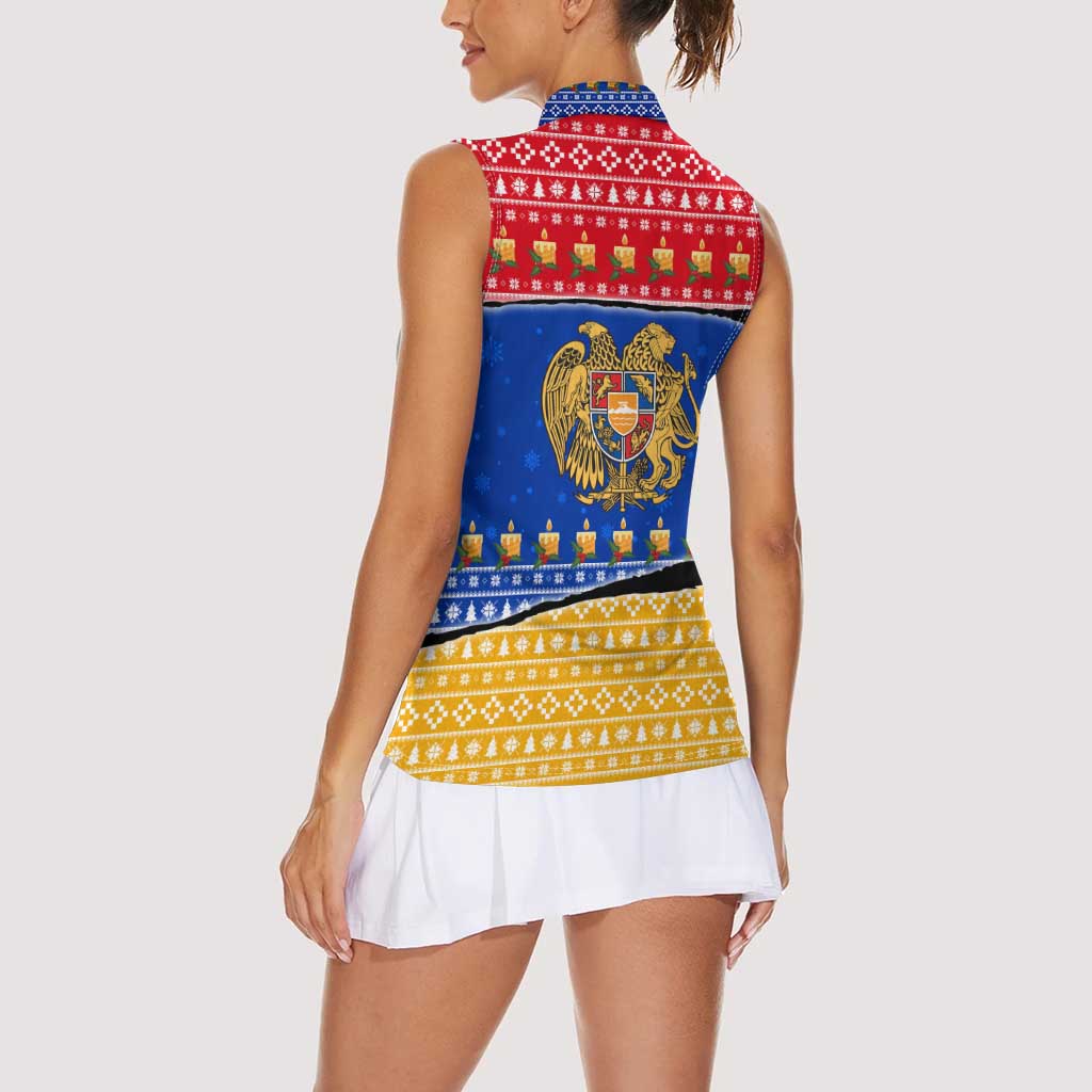 Armenia Christmas Women Sleeveless Polo Shirt with Shnorhavor Surb Tsnund Lions Flag Colors and Coat of Arms - Wonder Print Shop