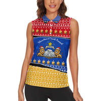 Armenia Christmas Women Sleeveless Polo Shirt with Shnorhavor Surb Tsnund Lions Flag Colors and Coat of Arms - Wonder Print Shop