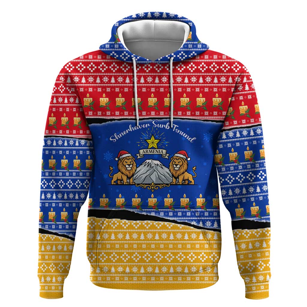 Armenia Christmas Zip Hoodie with Shnorhavor Surb Tsnund Lions Flag Colors and Coat of Arms - Wonder Print Shop