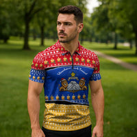 Armenia Christmas Zipper Polo Shirt with Shnorhavor Surb Tsnund Lions Flag Colors and Coat of Arms - Wonder Print Shop