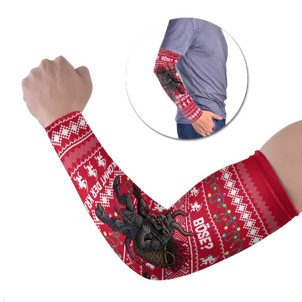 Austria Christmas Arm Sleeves with German Text Red Pattern and Festive Lights - Wonder Print Shop