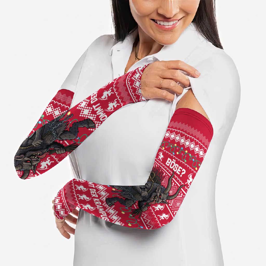 Austria Christmas Arm Sleeves with German Text Red Pattern and Festive Lights - Wonder Print Shop