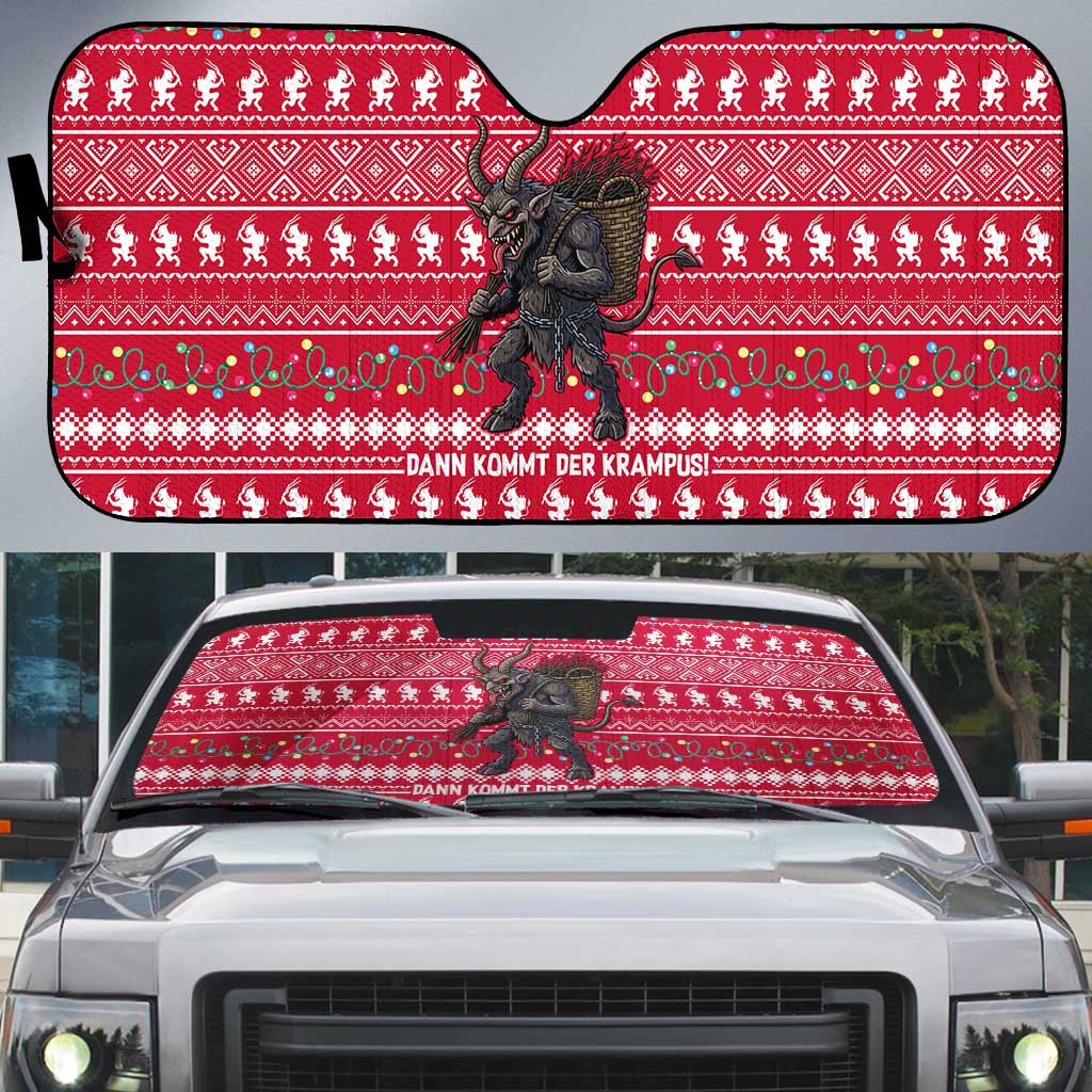Austria Christmas Auto Sun Shade with German Text Red Pattern and Festive Lights - Wonder Print Shop
