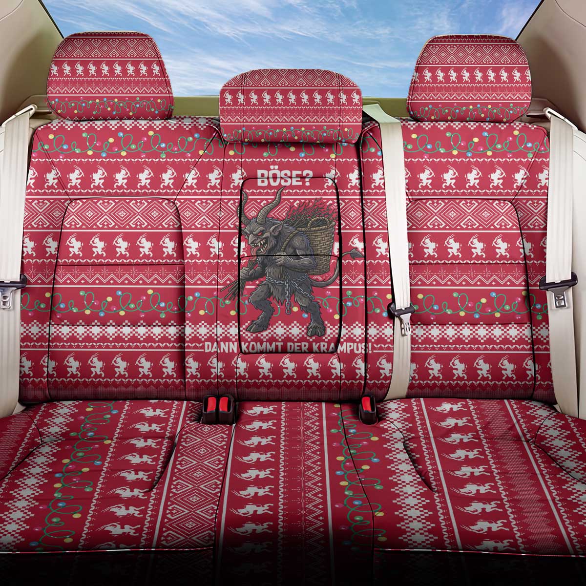 Austria Christmas Back Car Seat Cover with German Text Red Pattern and Festive Lights - Wonder Print Shop