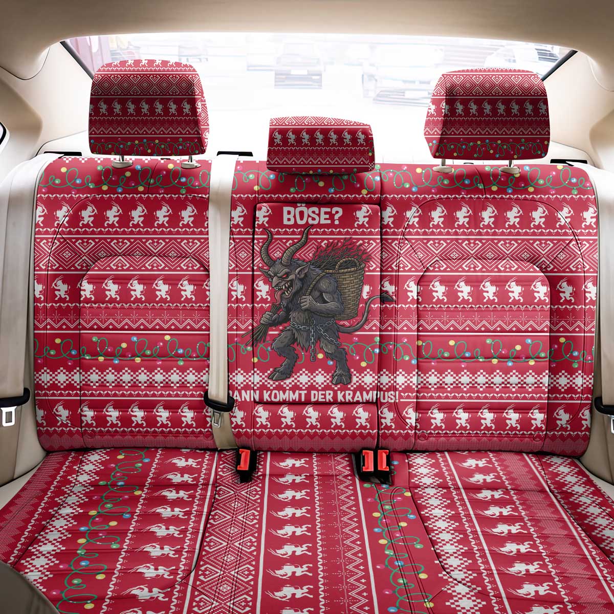 Austria Christmas Back Car Seat Cover with German Text Red Pattern and Festive Lights - Wonder Print Shop