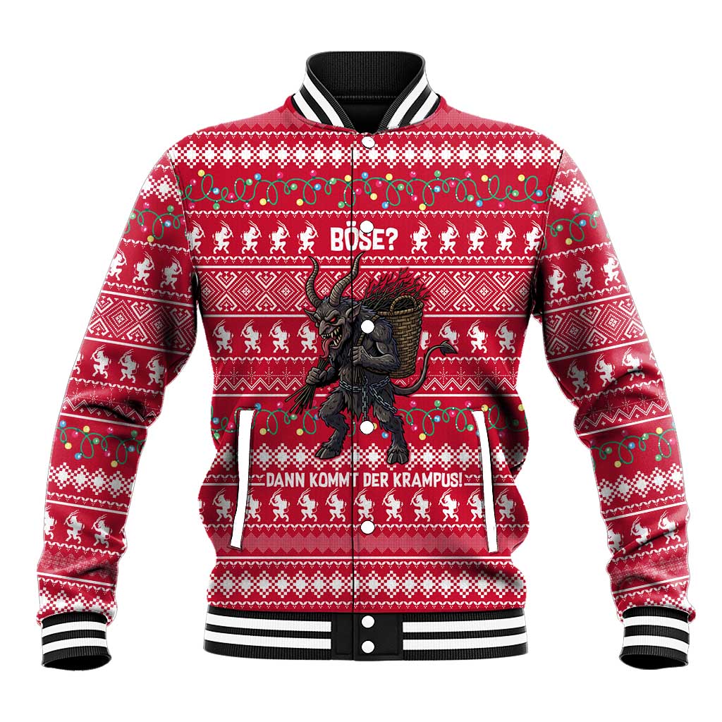 Austria Christmas Baseball Jacket with German Text Red Pattern and Festive Lights - Wonder Print Shop