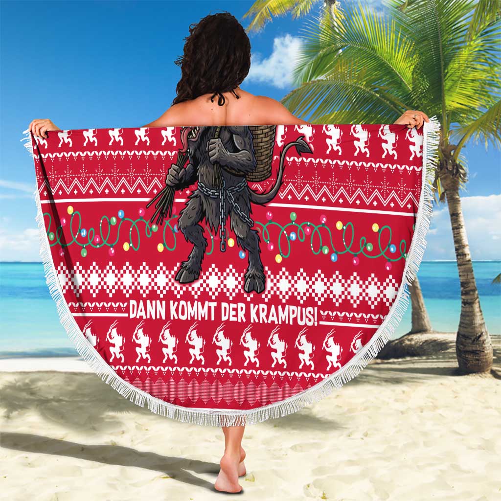 Austria Christmas Beach Blanket with German Text Red Pattern and Festive Lights - Wonder Print Shop