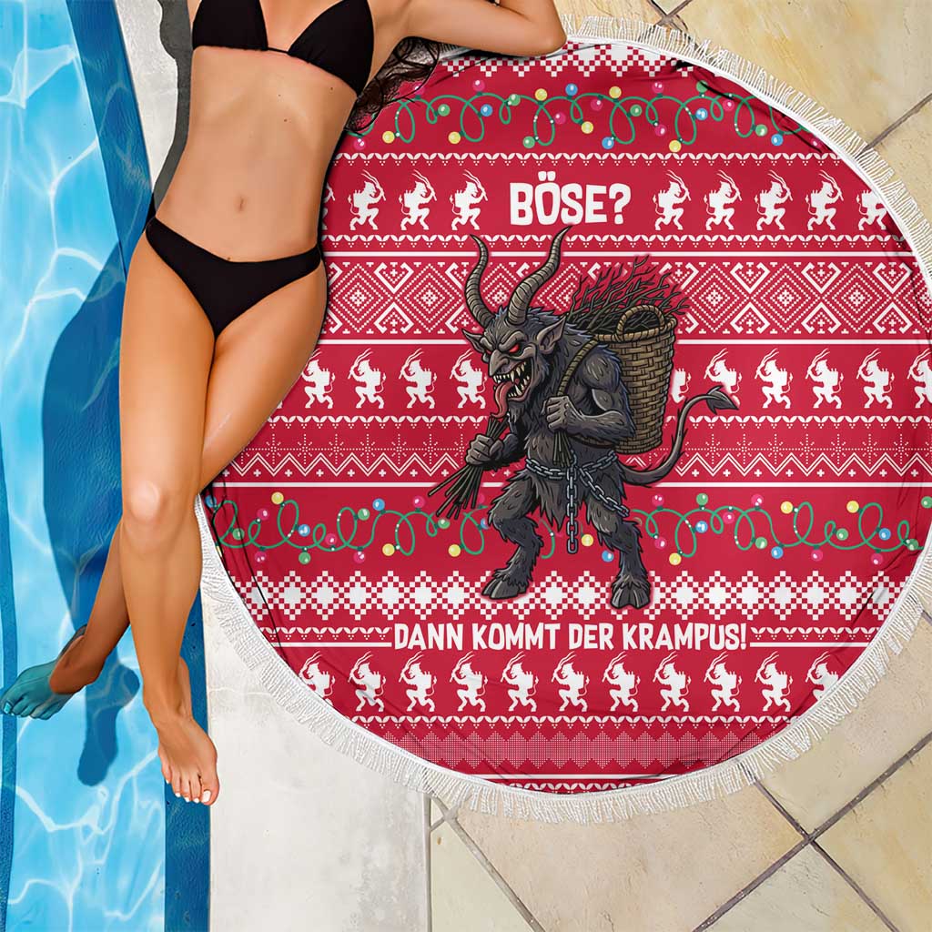 Austria Christmas Beach Blanket with German Text Red Pattern and Festive Lights - Wonder Print Shop
