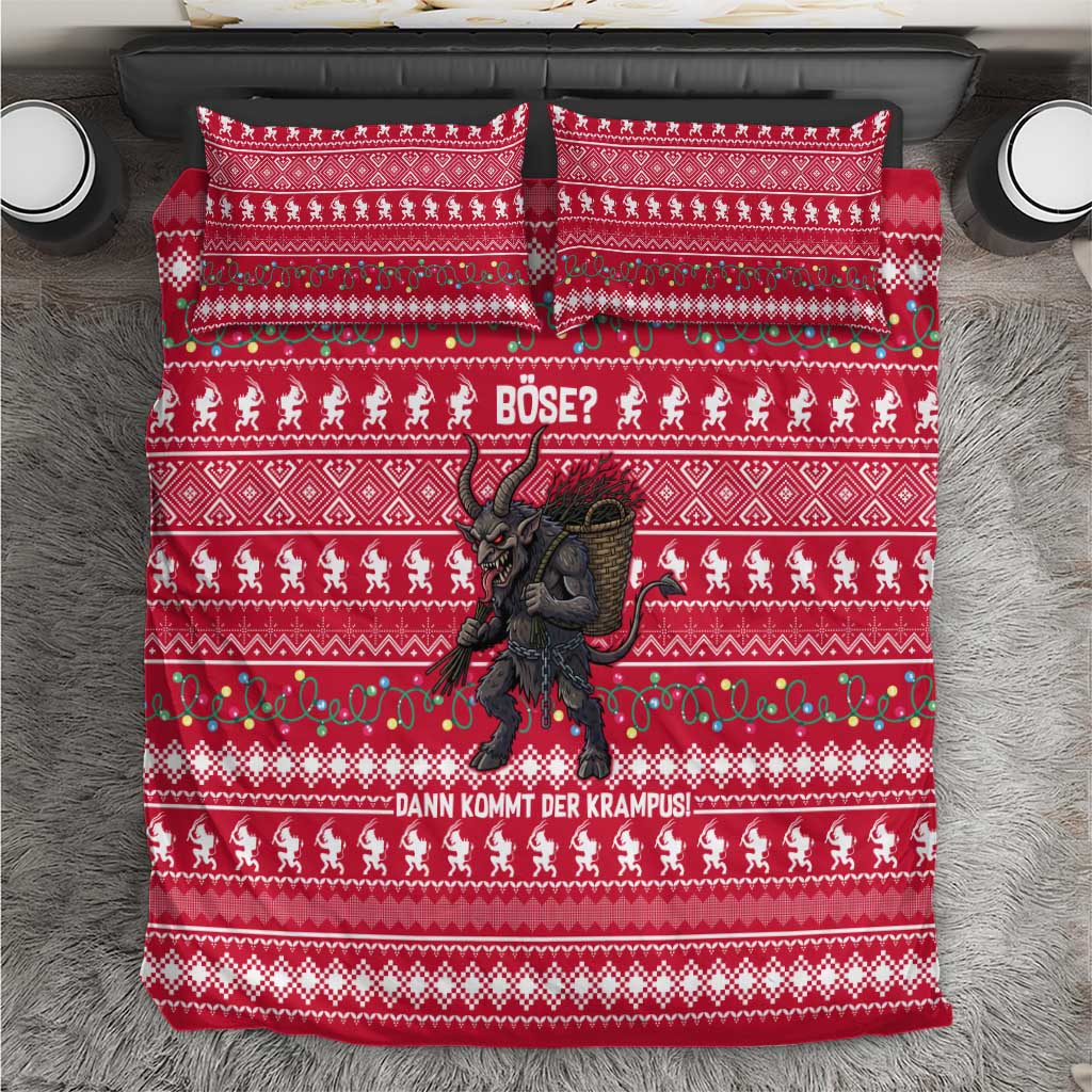 Austria Christmas Bedding Set with German Text Red Pattern and Festive Lights - Wonder Print Shop