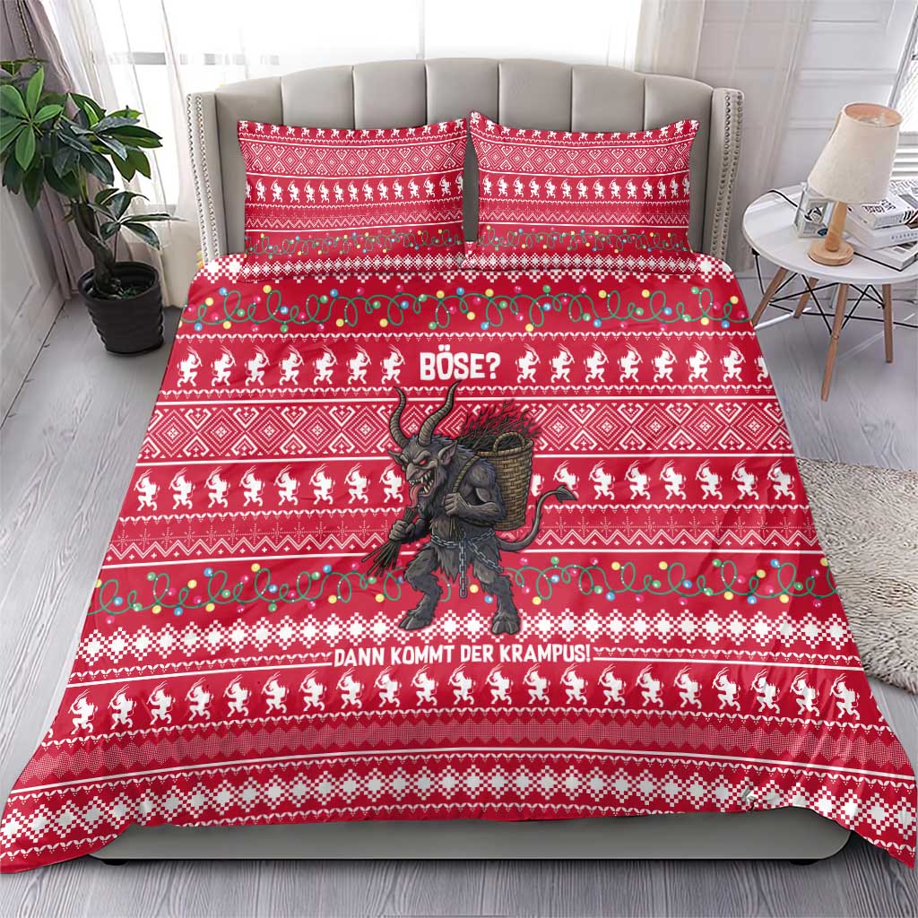 Austria Christmas Bedding Set with German Text Red Pattern and Festive Lights - Wonder Print Shop