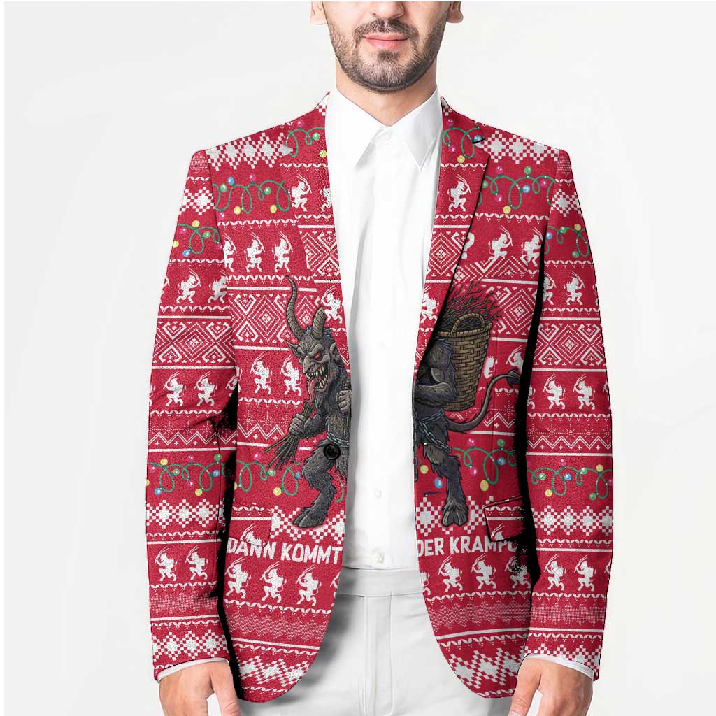 Austria Christmas Blazer with German Text Red Pattern and Festive Lights - Wonder Print Shop