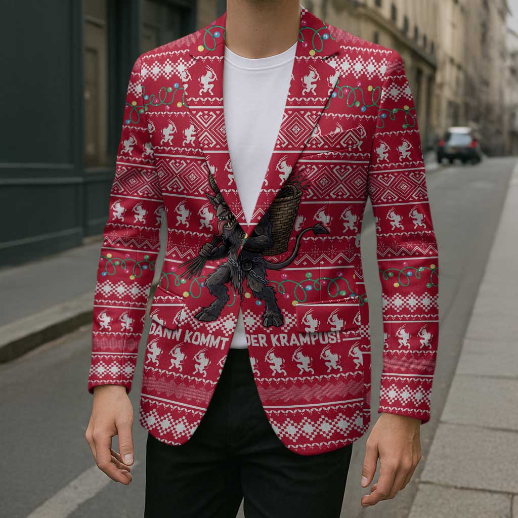 Austria Christmas Blazer with German Text Red Pattern and Festive Lights - Wonder Print Shop