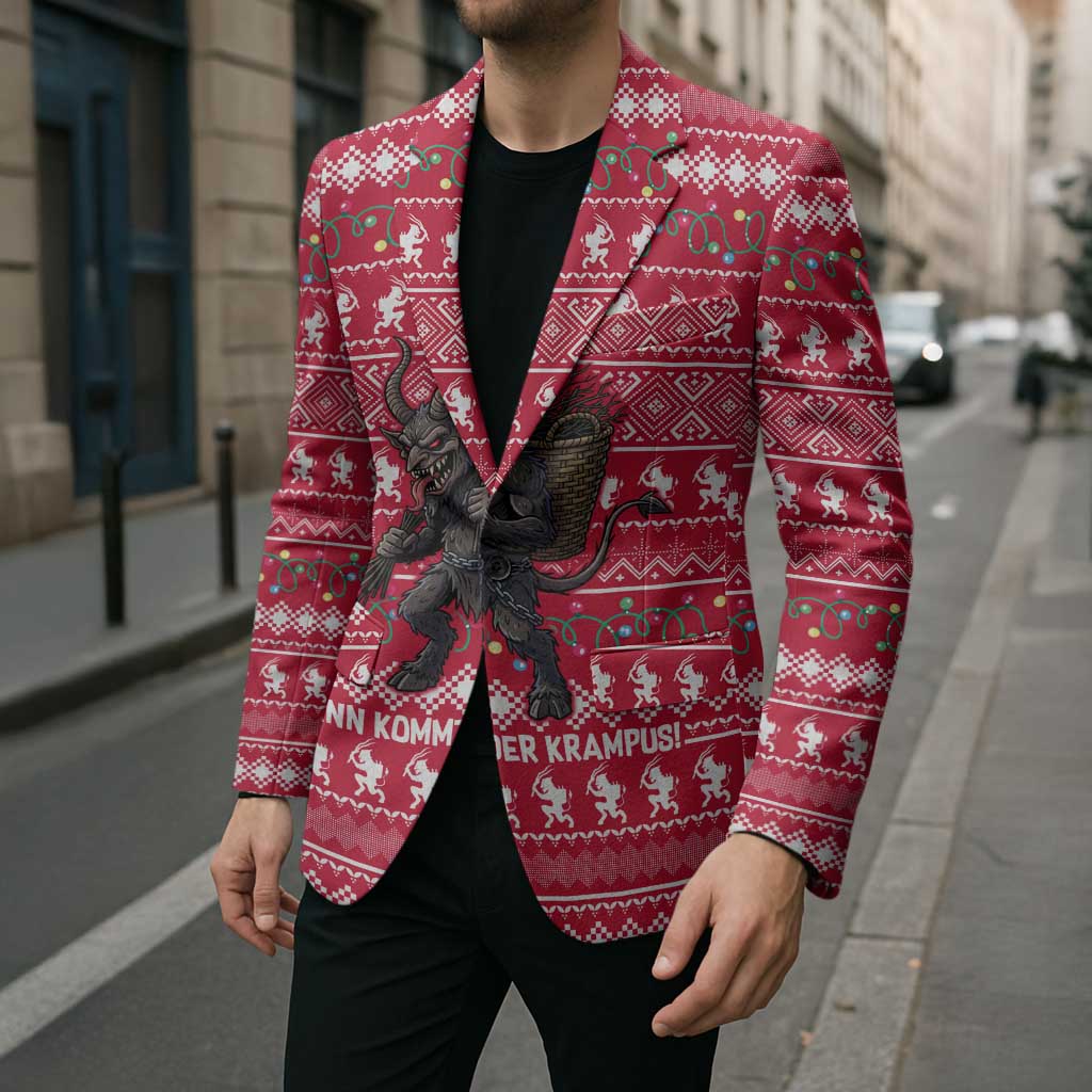 Austria Christmas Blazer with German Text Red Pattern and Festive Lights - Wonder Print Shop
