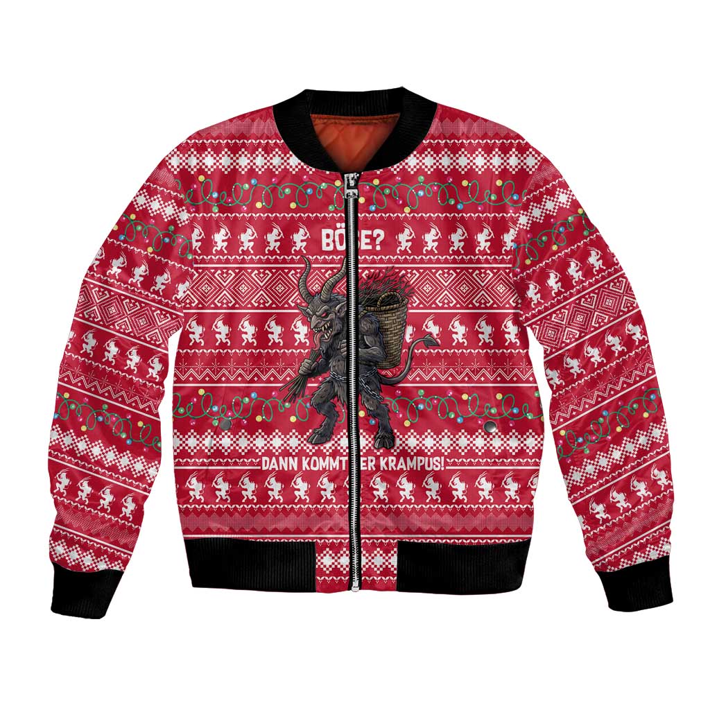 Austria Christmas Bomber Jacket with German Text Red Pattern and Festive Lights - Wonder Print Shop