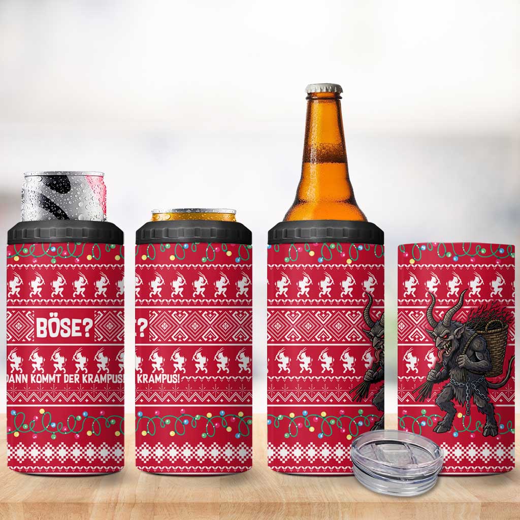 Austria Christmas 4 in 1 Can Cooler Tumbler with German Text Red Pattern and Festive Lights - Wonder Print Shop