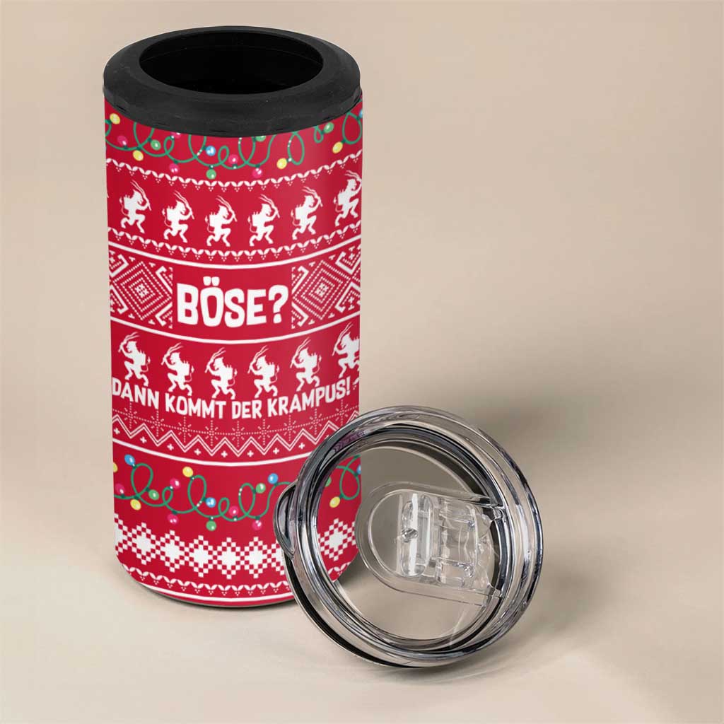 Austria Christmas 4 in 1 Can Cooler Tumbler with German Text Red Pattern and Festive Lights - Wonder Print Shop