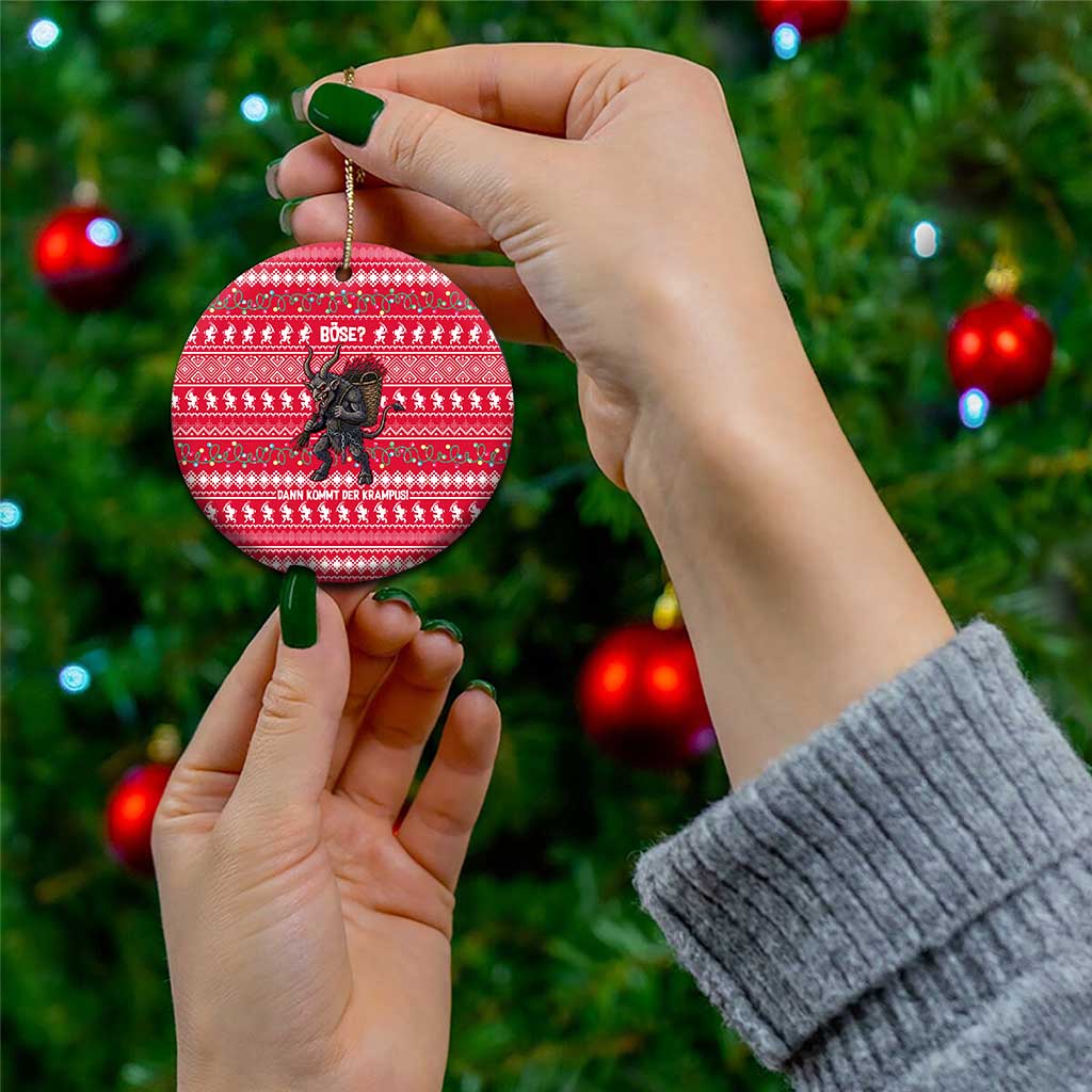 Austria Christmas Ceramic Ornament with German Text Red Pattern and Festive Lights - Wonder Print Shop