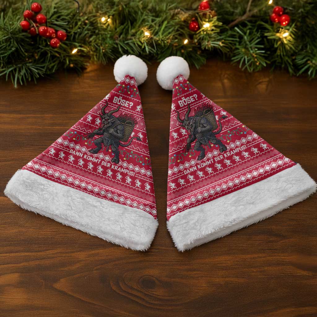 Austria Christmas Santa Hat with German Text Red Pattern and Festive Lights - Wonder Print Shop