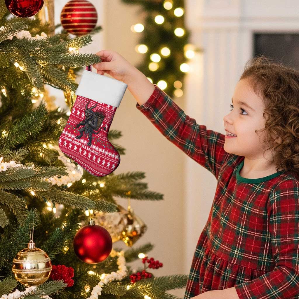 Austria Christmas Stocking with German Text Red Pattern and Festive Lights - Wonder Print Shop
