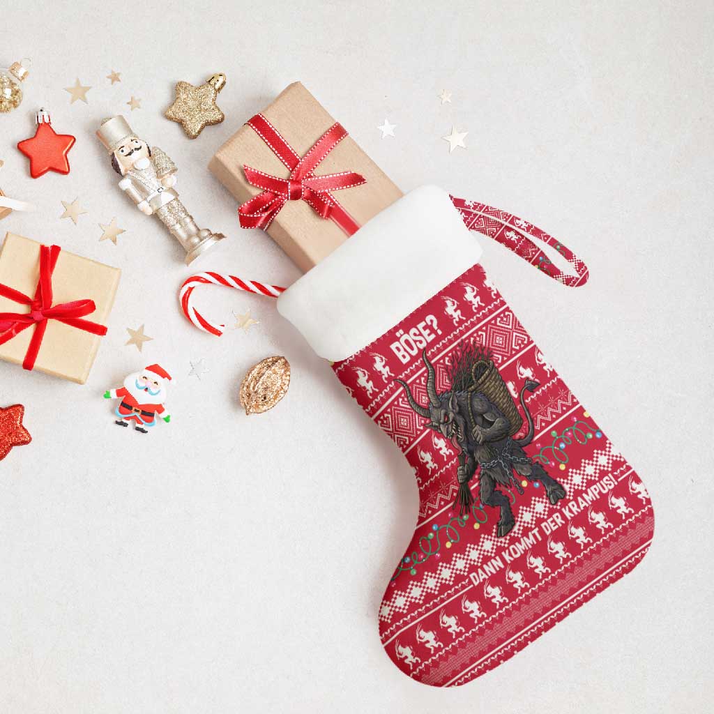 Austria Christmas Stocking with German Text Red Pattern and Festive Lights - Wonder Print Shop