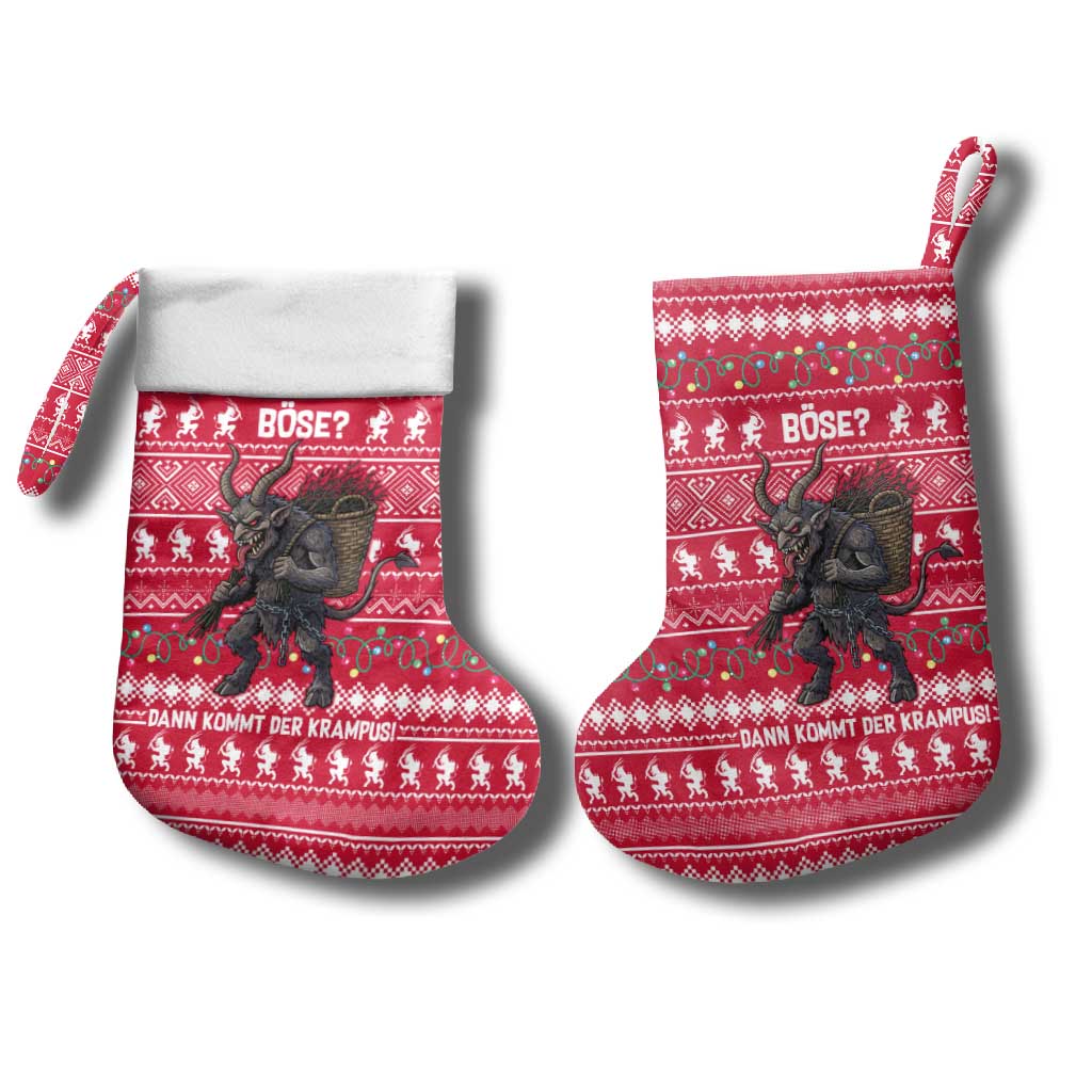 Austria Christmas Stocking with German Text Red Pattern and Festive Lights - Wonder Print Shop