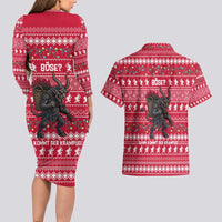 Austria Christmas Couples Matching Long Sleeve Bodycon Dress and Hawaiian Shirt with German Text Red Pattern and Festive Lights - Wonder Print Shop