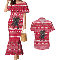 Austria Christmas Couples Matching Mermaid Dress and Hawaiian Shirt with German Text Red Pattern and Festive Lights - Wonder Print Shop