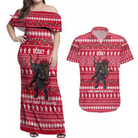 Austria Christmas Couples Matching Off Shoulder Maxi Dress and Hawaiian Shirt with German Text Red Pattern and Festive Lights - Wonder Print Shop