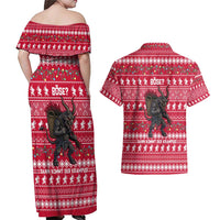Austria Christmas Couples Matching Off Shoulder Maxi Dress and Hawaiian Shirt with German Text Red Pattern and Festive Lights - Wonder Print Shop