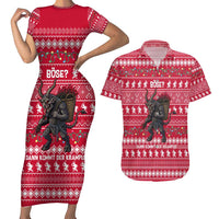 Austria Christmas Couples Matching Short Sleeve Bodycon Dress and Hawaiian Shirt with German Text Red Pattern and Festive Lights - Wonder Print Shop
