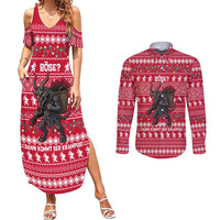 Austria Christmas Couples Matching Summer Maxi Dress and Long Sleeve Button Shirt with German Text Red Pattern and Festive Lights - Wonder Print Shop