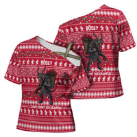 Austria Christmas Cross Shoulder Shirt with German Text Red Pattern and Festive Lights - Wonder Print Shop