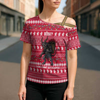 Austria Christmas Cross Shoulder Shirt with German Text Red Pattern and Festive Lights - Wonder Print Shop